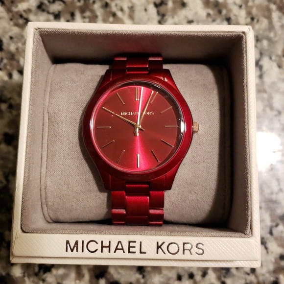 michael kors slim runway watch red